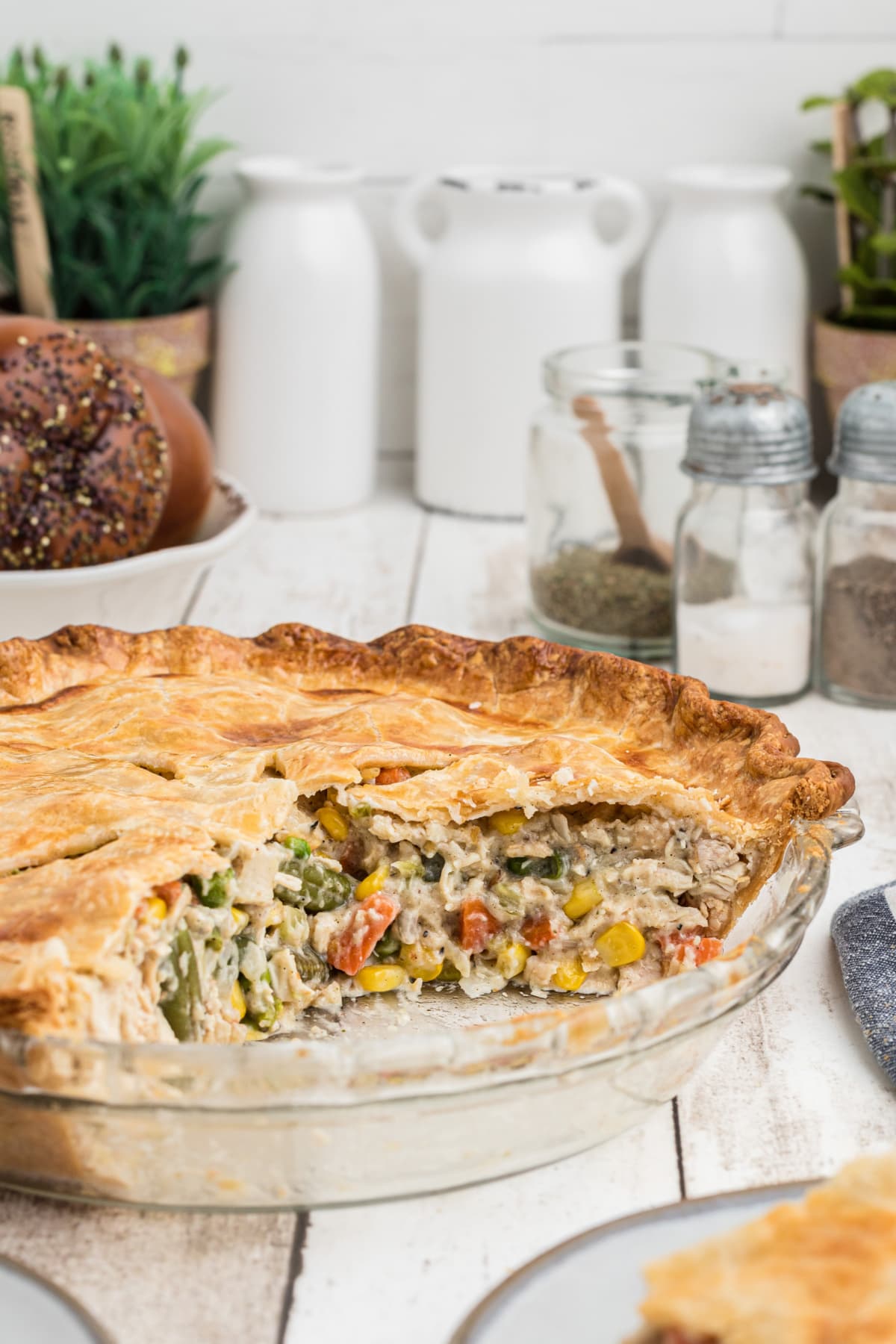 turkey pot pie with large slice taken out