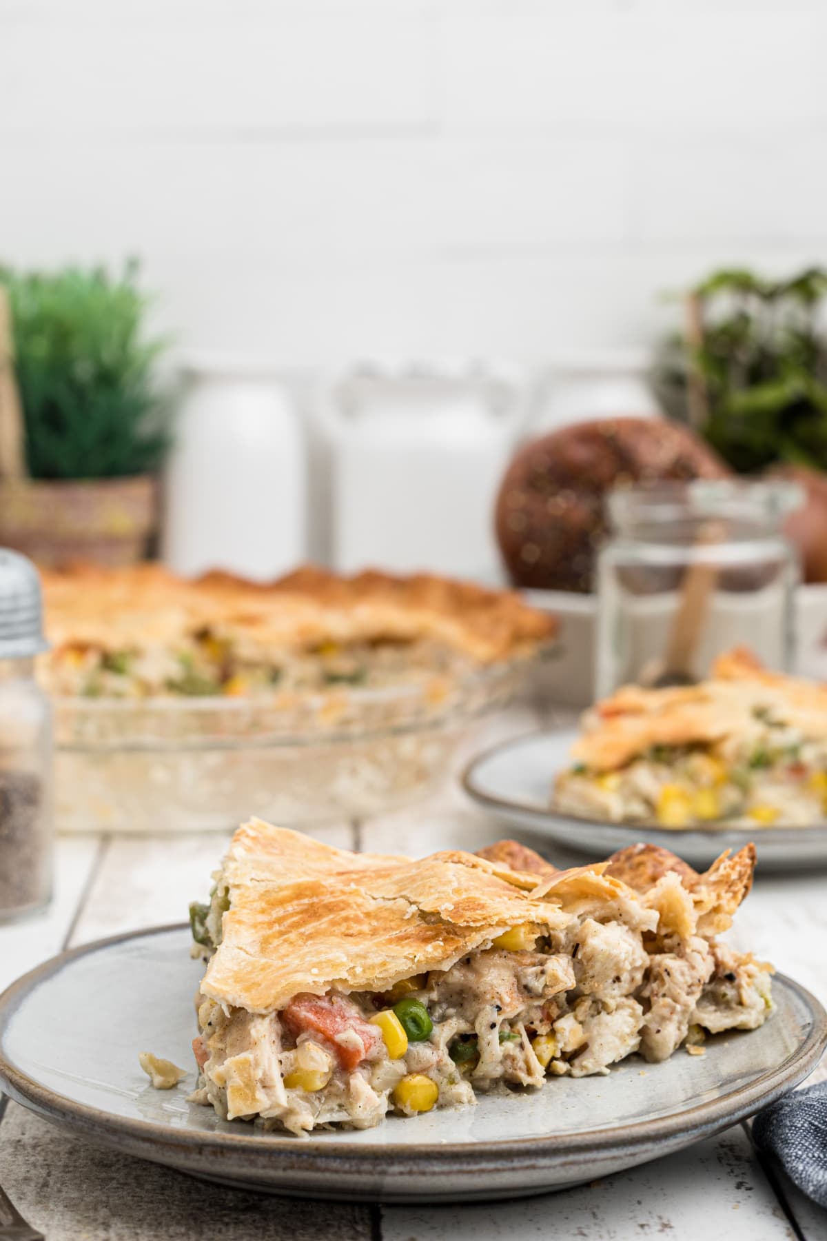 slice of turkey pot pie on a plate