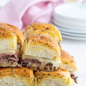 hot hawaiian beef sandwiches in a stack