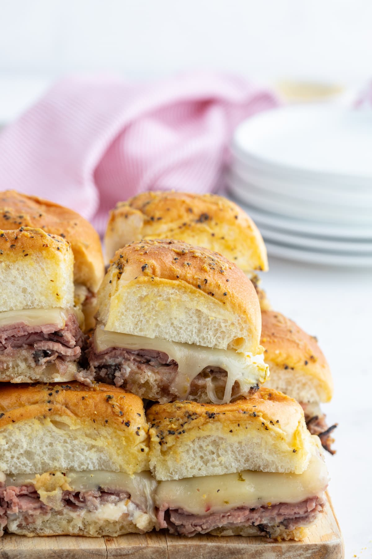 hot hawaiian beef sandwiches in a stack