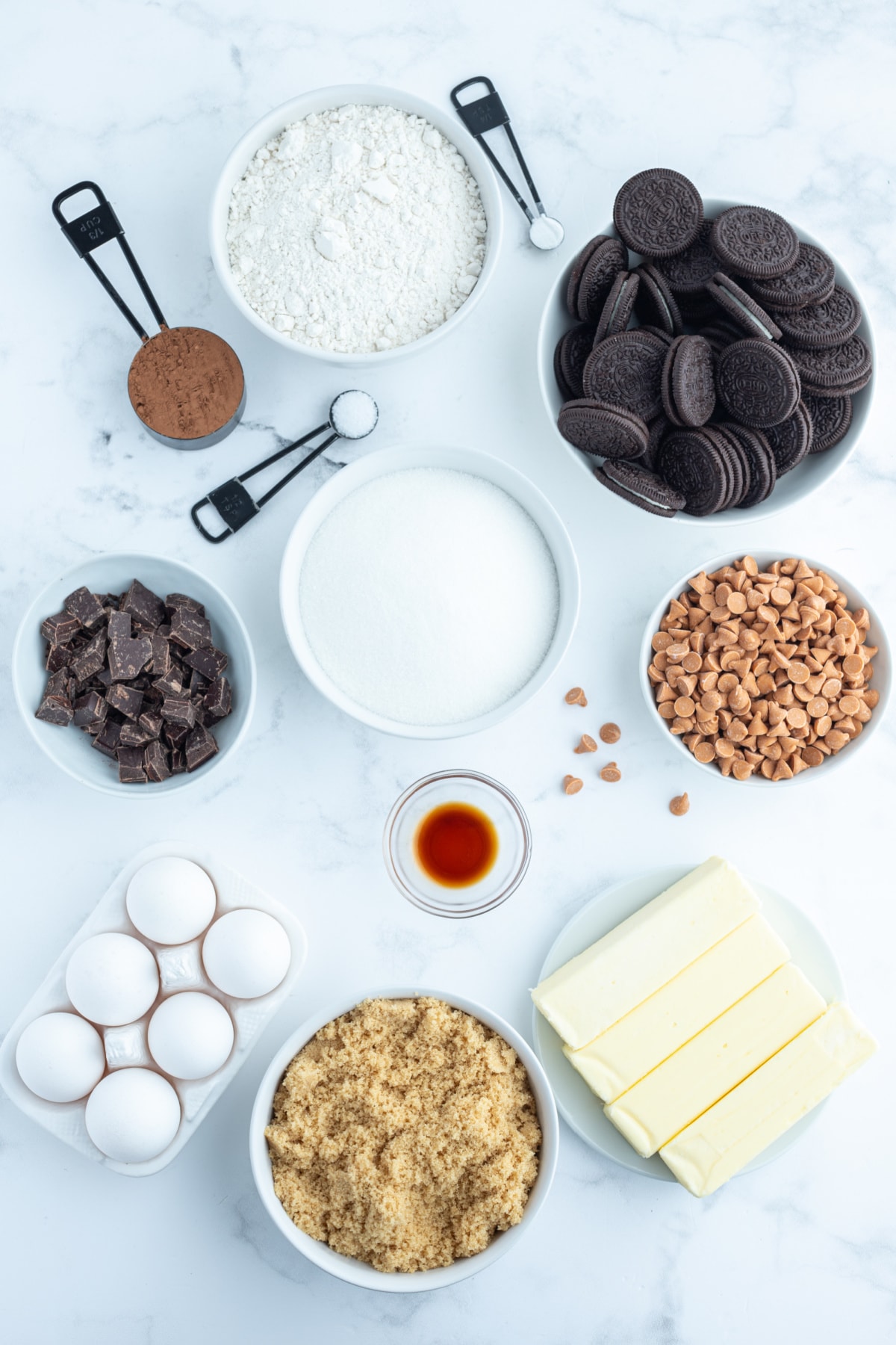 ingredients displayed for making triple decker bars