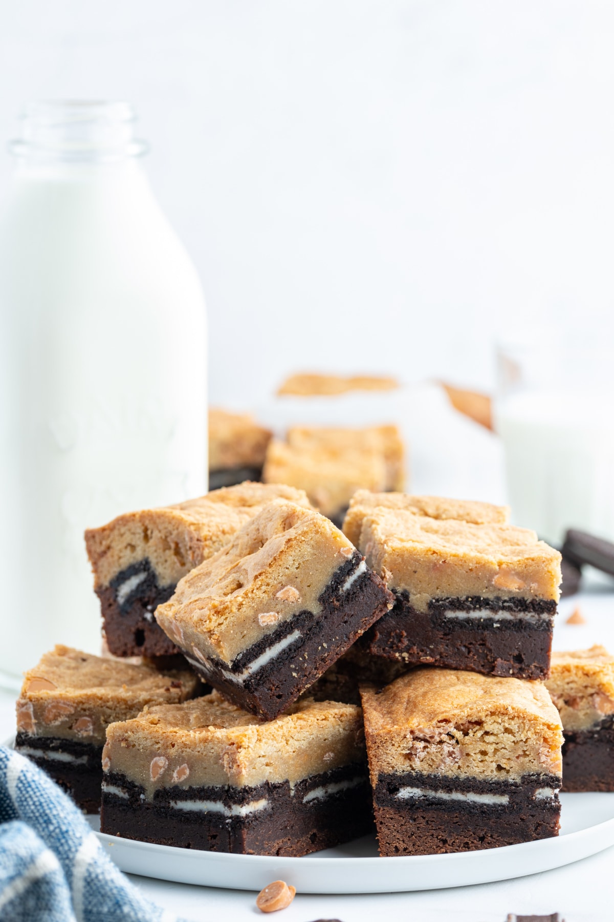 triple decker bars stacked on platter