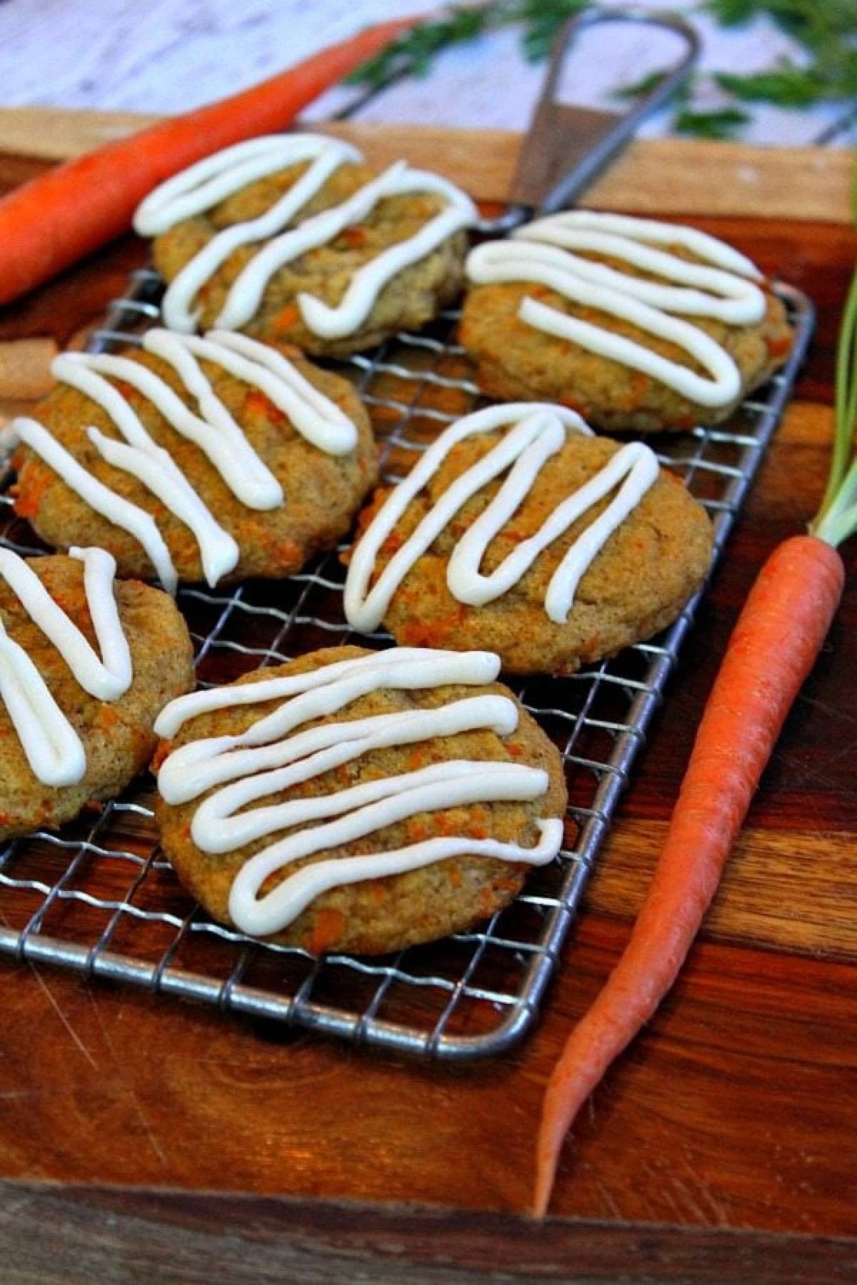 carrot cake cookies on cooling rack