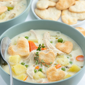 bowl of chicken pot pie soup