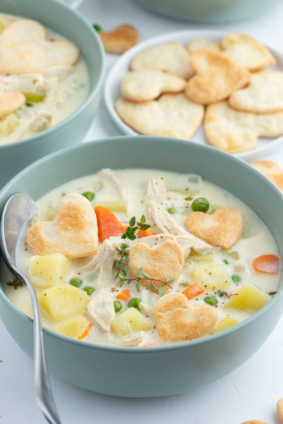 bowl of chicken pot pie soup