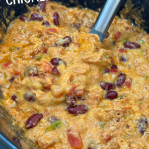 pinterest image for slow cooker chicken taco dip
