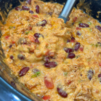 slow cooker chicken taco dip in insert