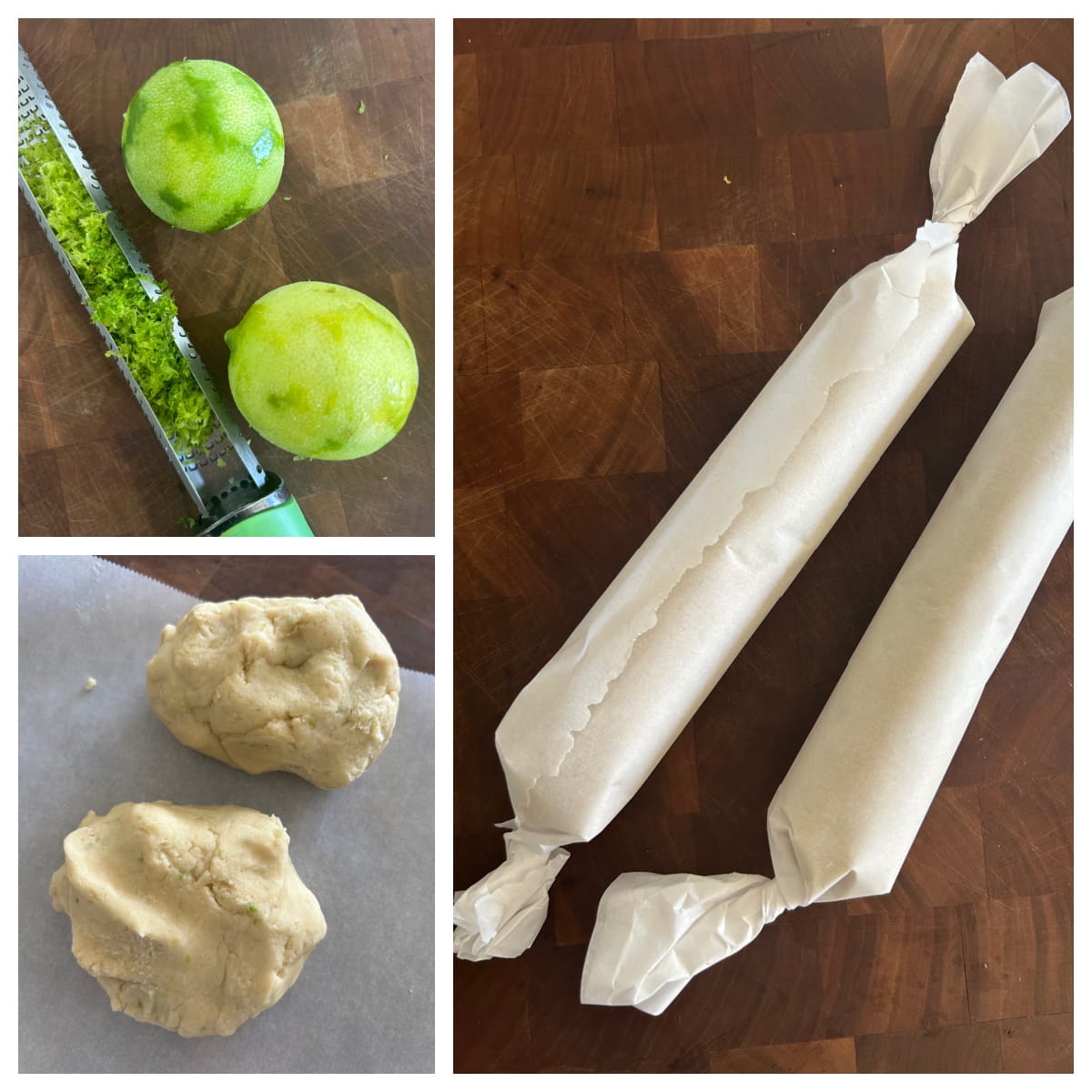 three photos showing how to make lime meltaways