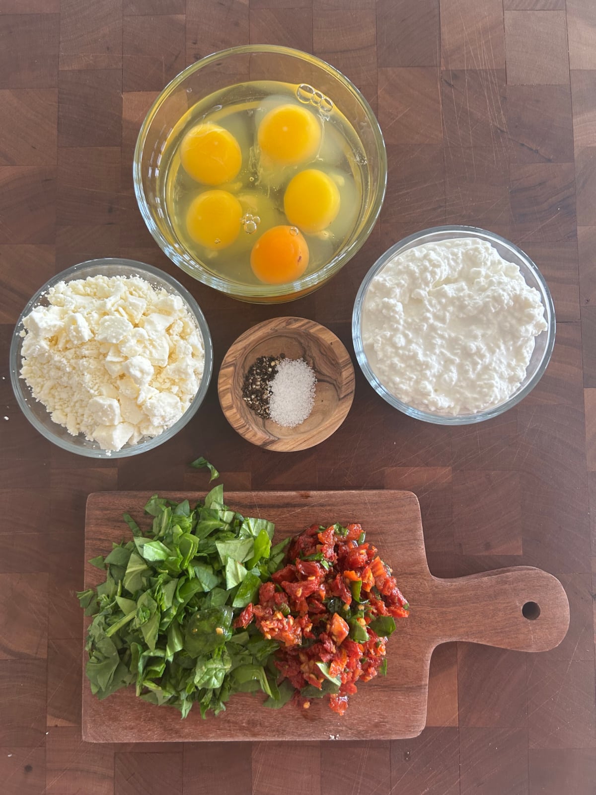 ingredients displayed for making vegetarian egg bites