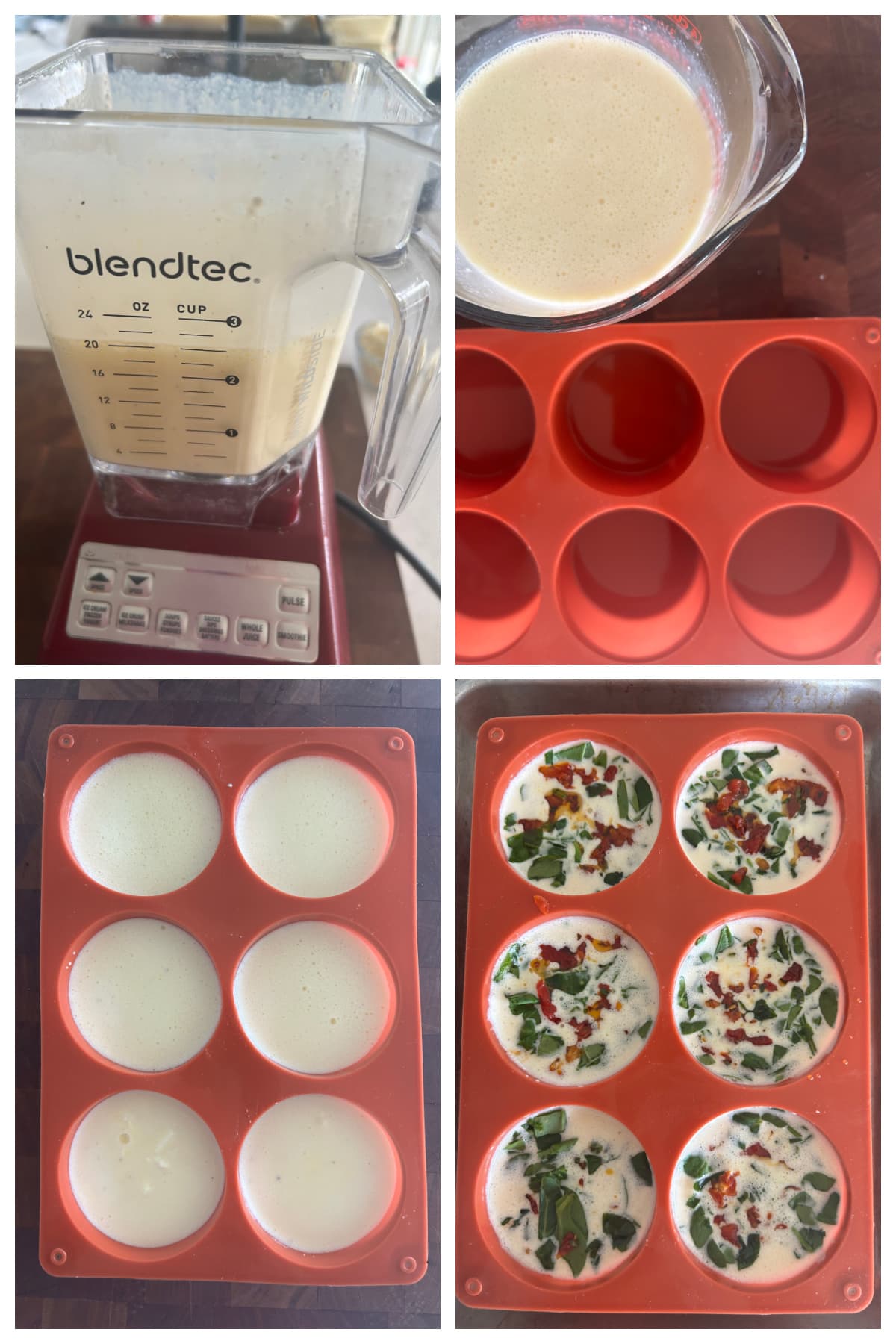 four photos showing how to make vegetarian egg bites