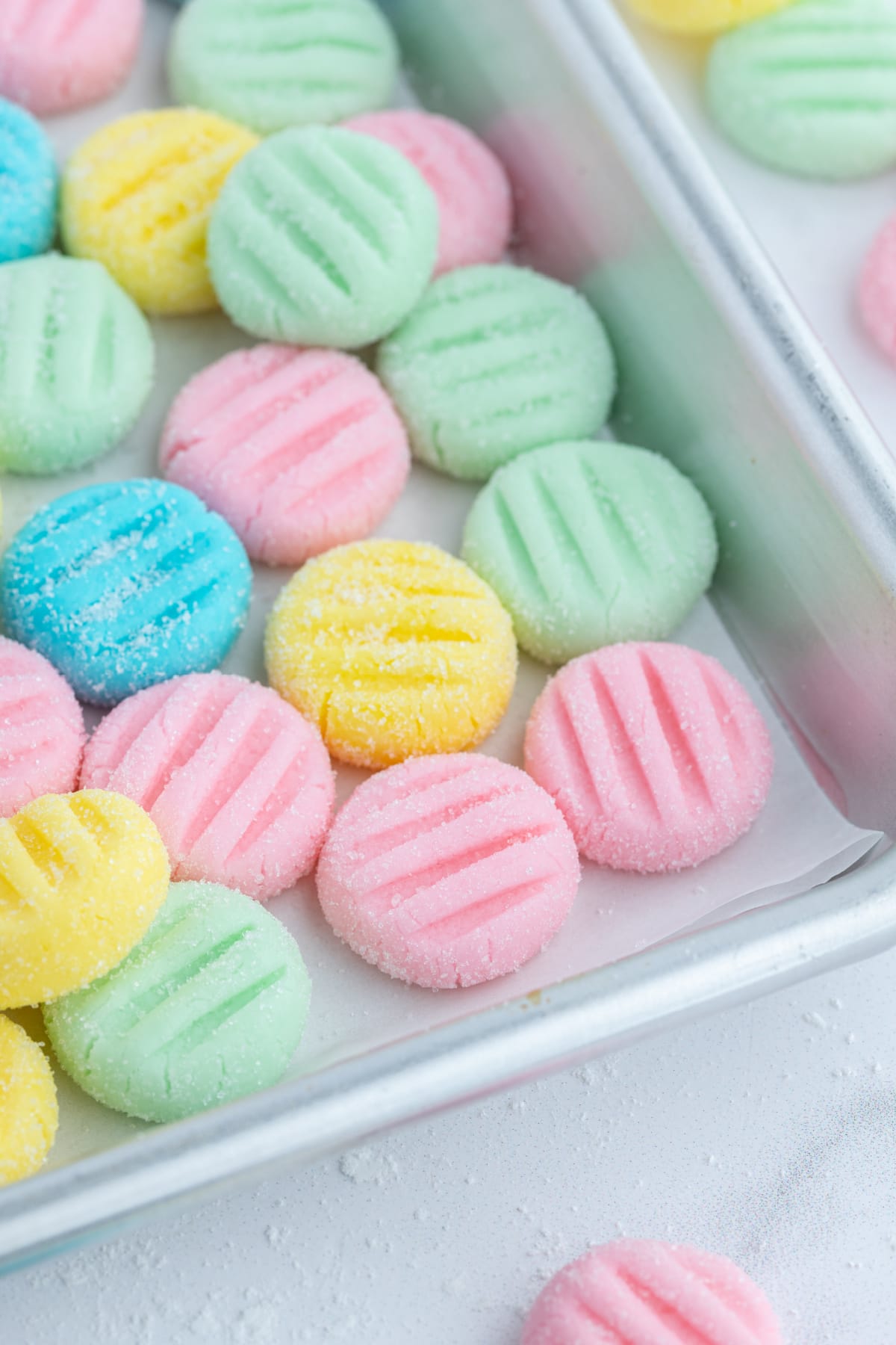 baking sheet with cream cheese mints