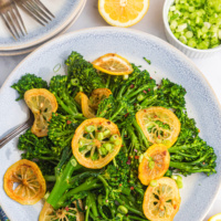 lemon broccolini on a plate