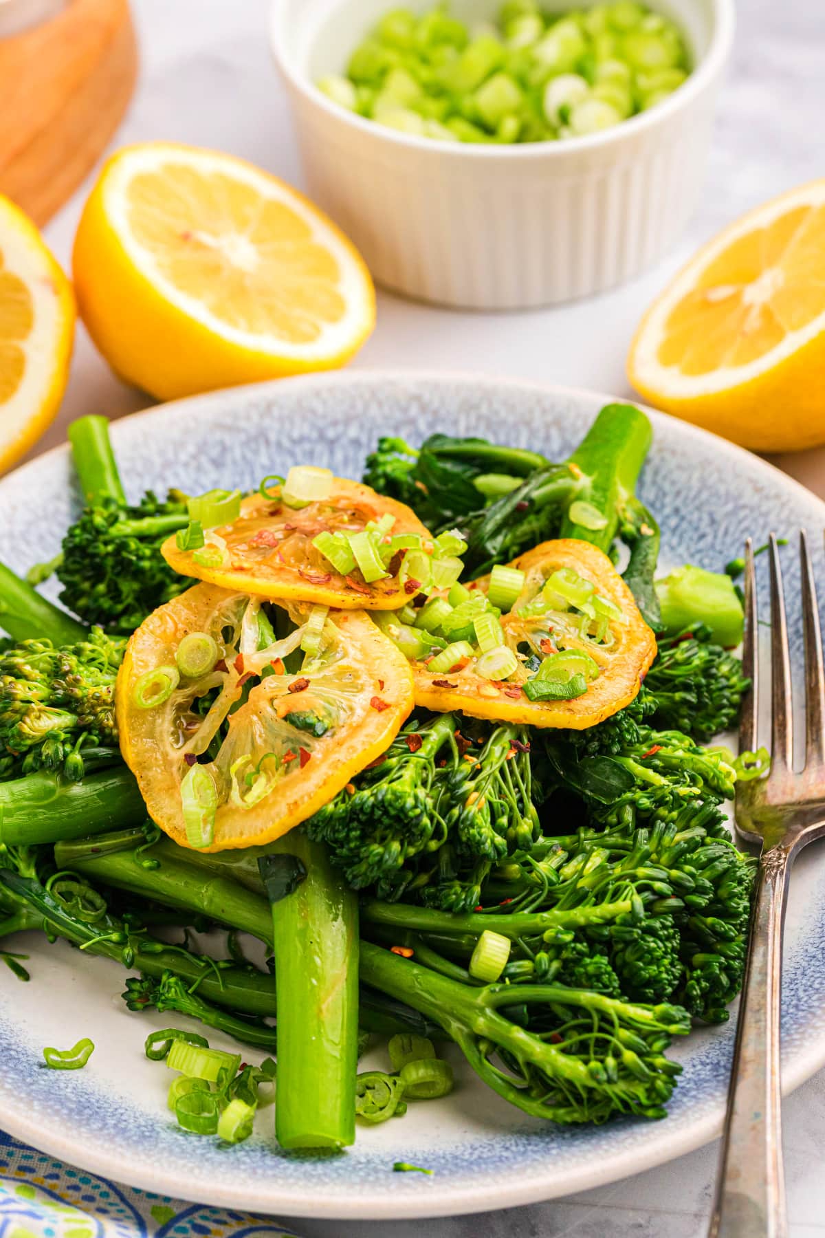 lemon broccolini on plate
