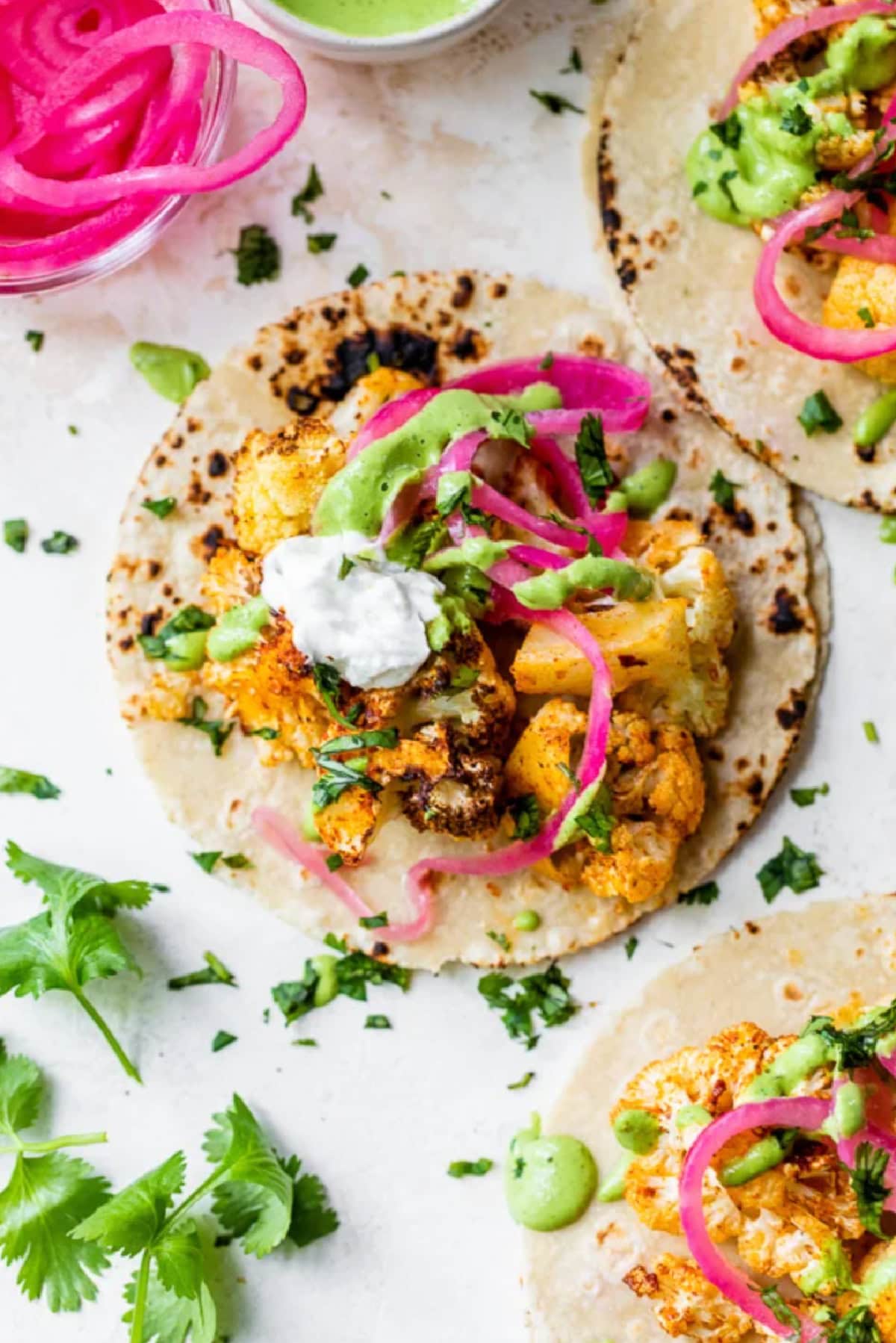 open faced air fryer roasted cauliflower tacos