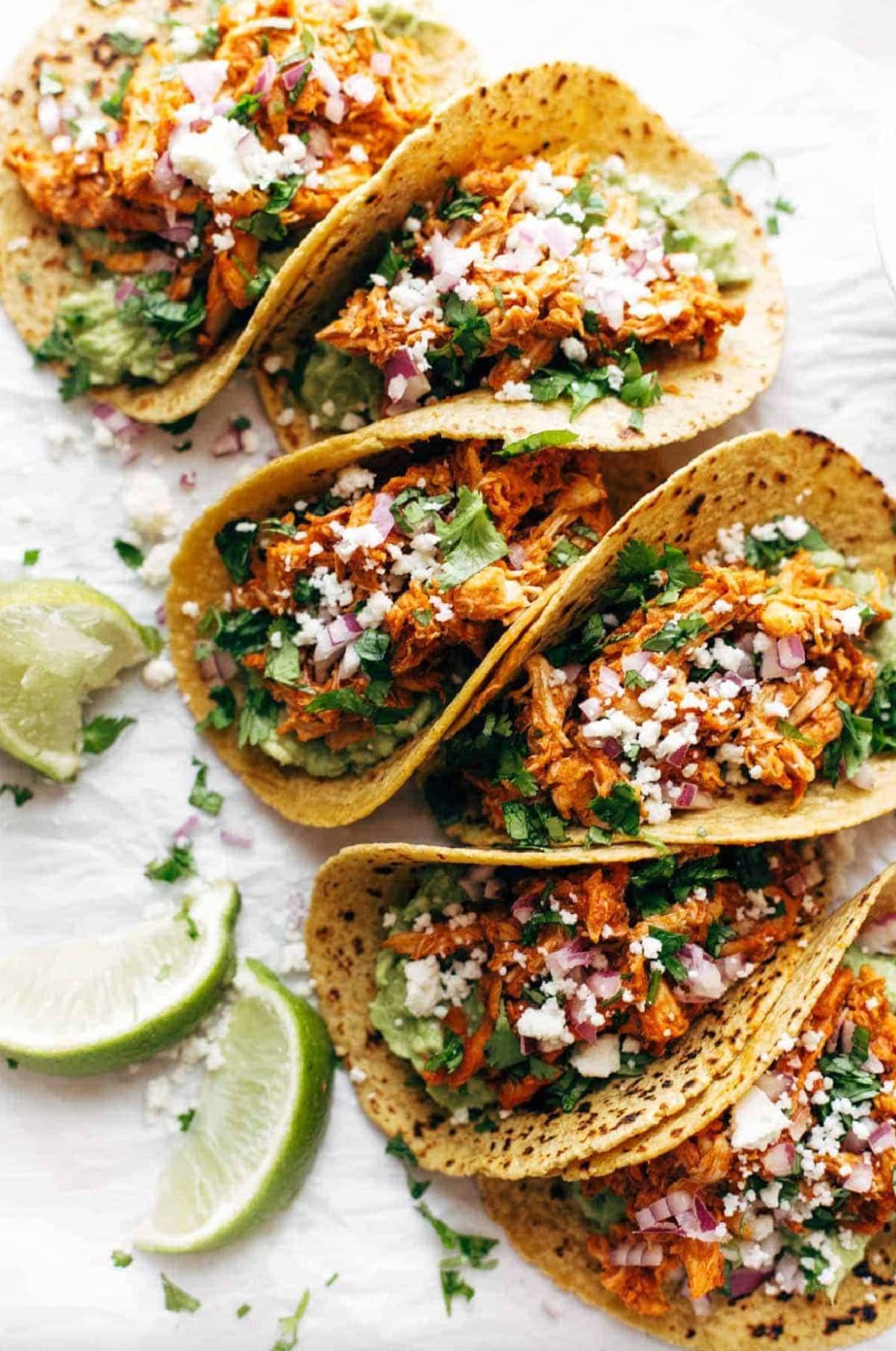 several chicken tinga tacos