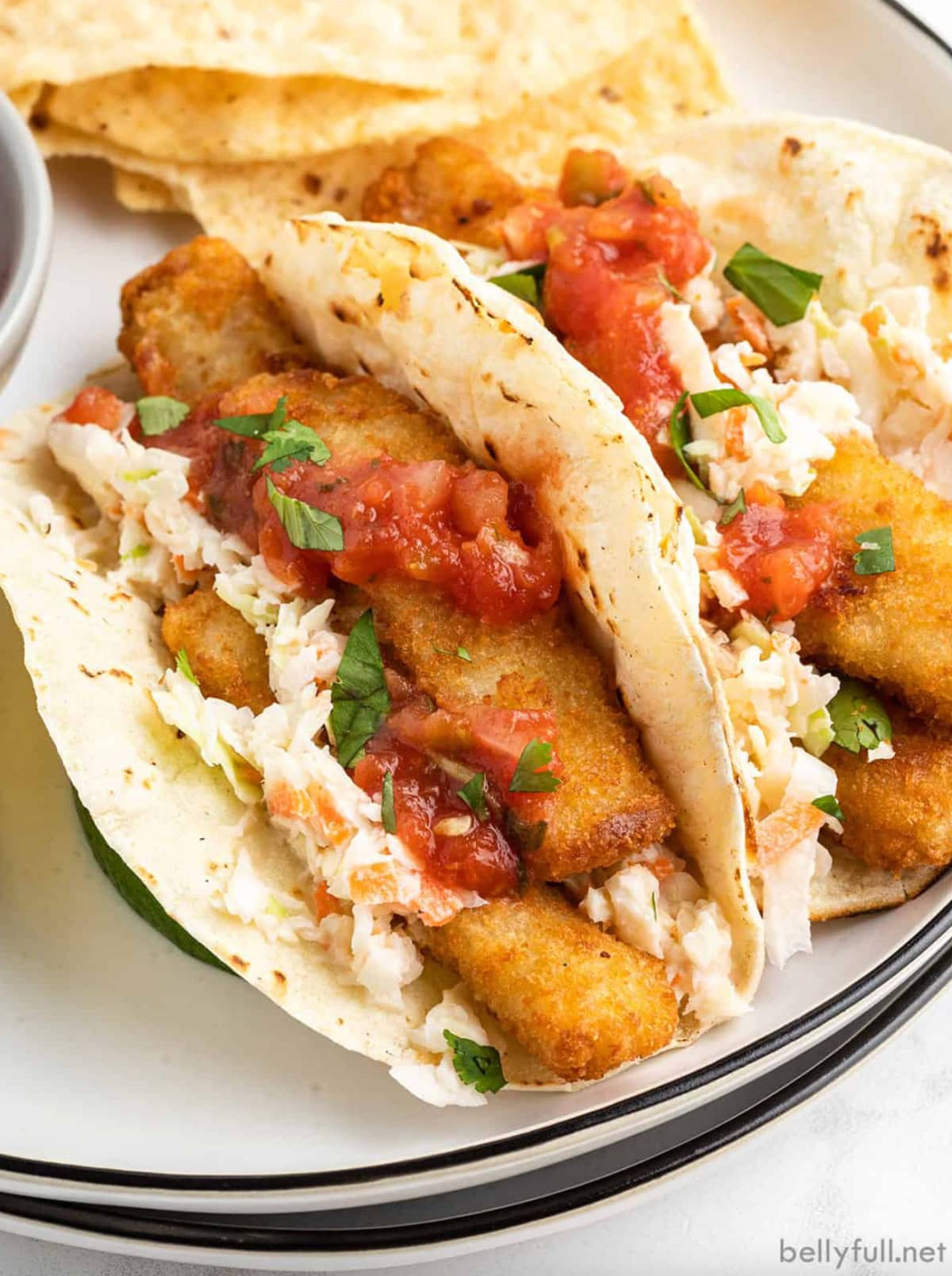 fish stick tacos on plate