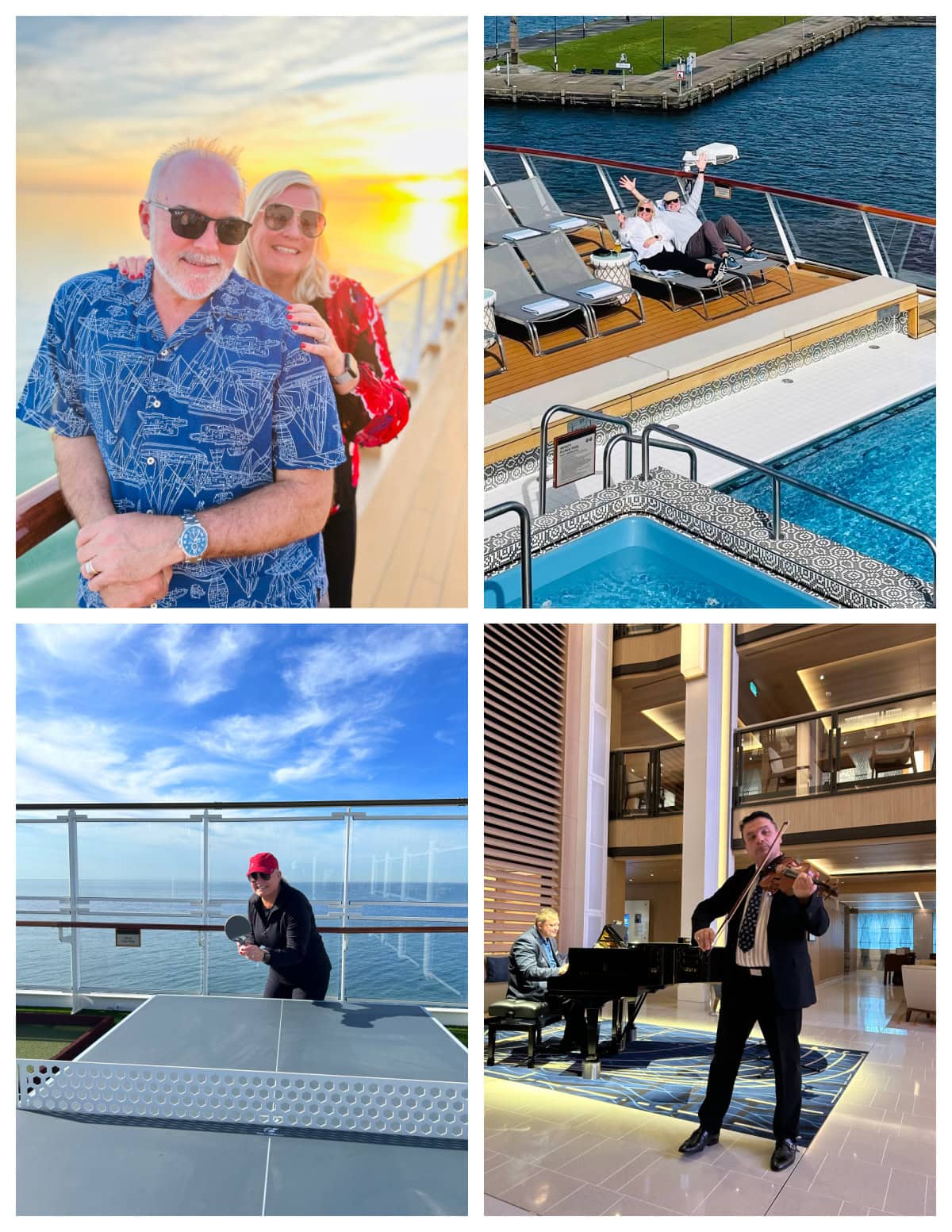 Viking Cruise: Barcelona to Bergen- the Trade Routes of the Middle Ages - a review with lots of photographs on RecipeGirl.com four photos showing activities on viking cruise ship
