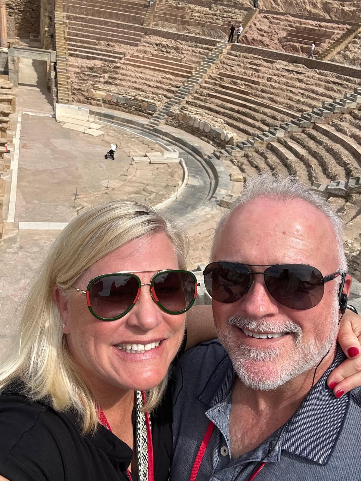 Viking Cruise: Barcelona to Bergen- the Trade Routes of the Middle Ages - a review with lots of photographs on RecipeGirl.com a photo of couple in front of stadium ruins in spain