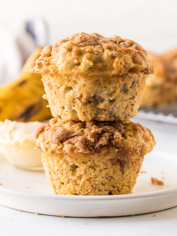 two gluten free banana muffins stacked