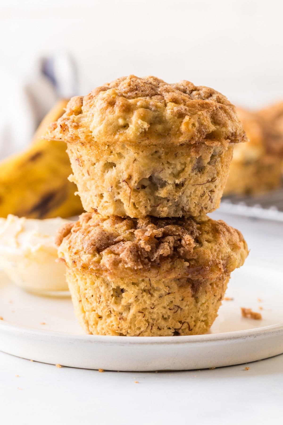 two gluten free banana muffins stacked