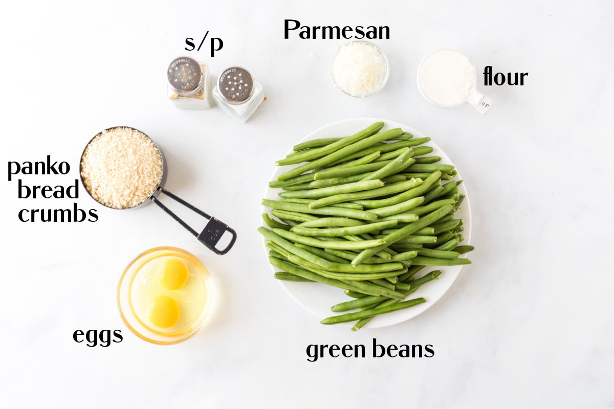 ingredients displayed for making air fryer fried green beans