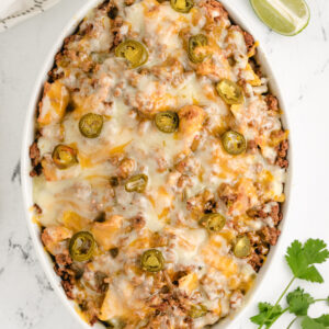 dish of melted ground beef nachos