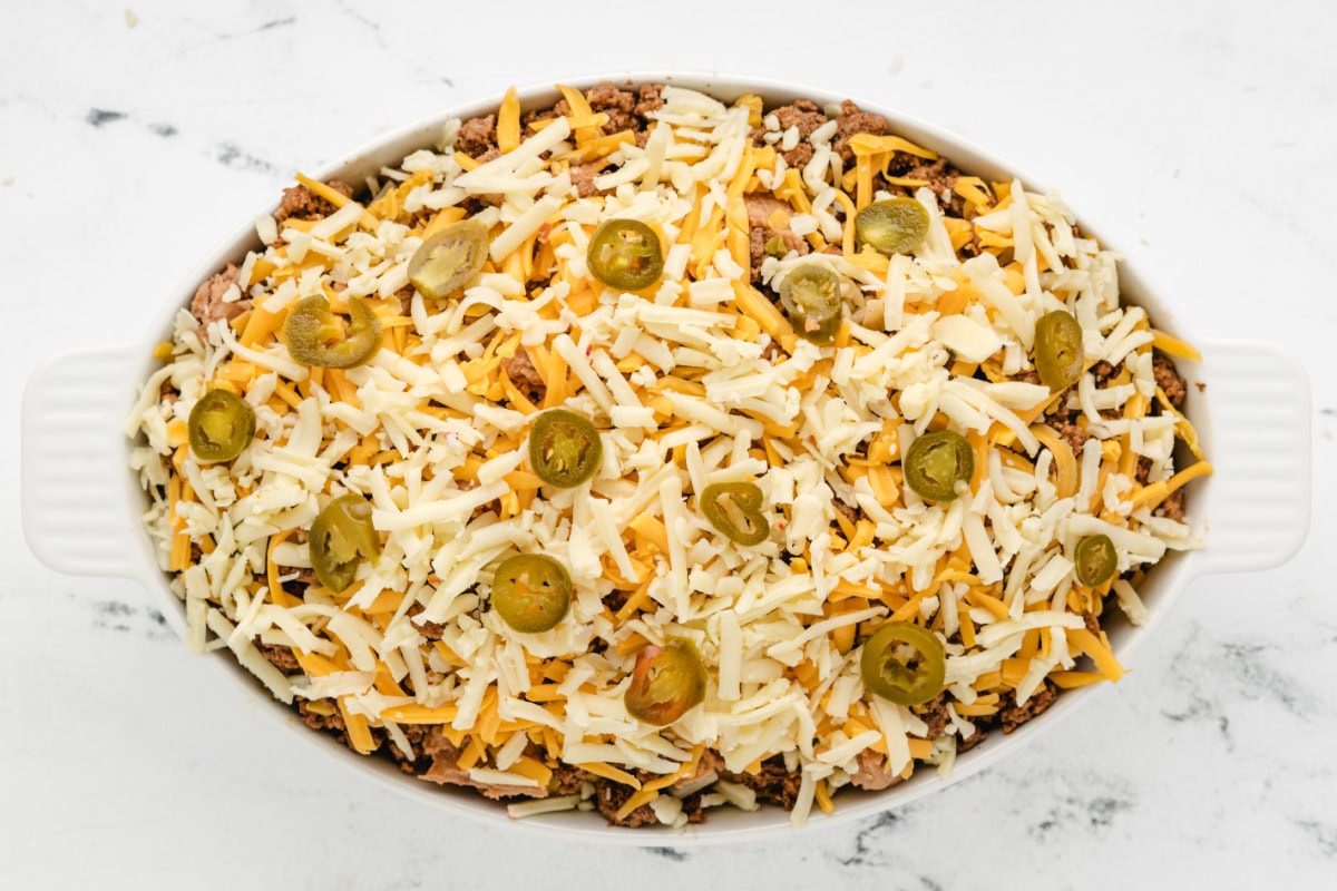Ground Beef Nachos recipe from RecipeGirl.com ground beef nachos ready for oven