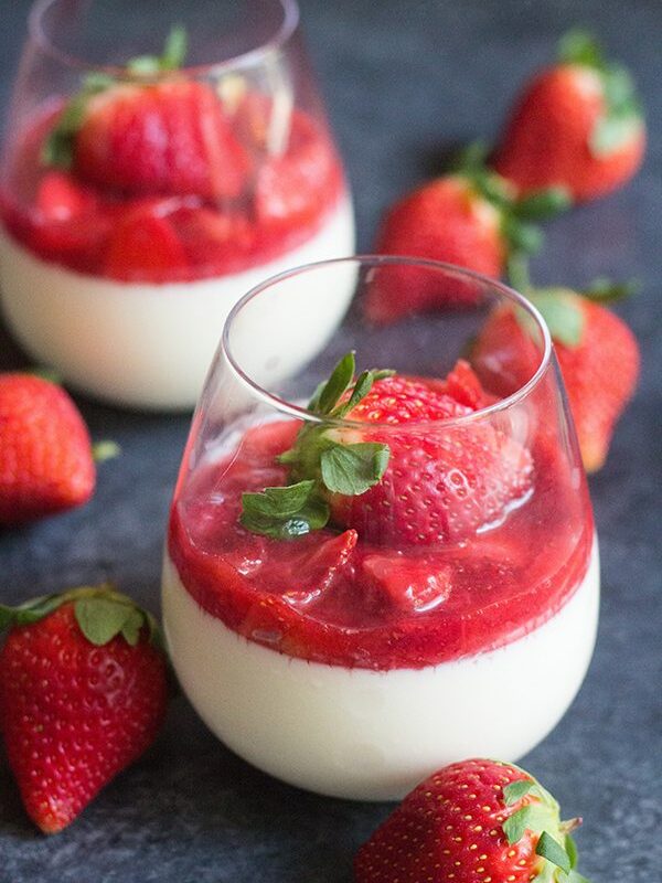 strawberry panna cotta in glass