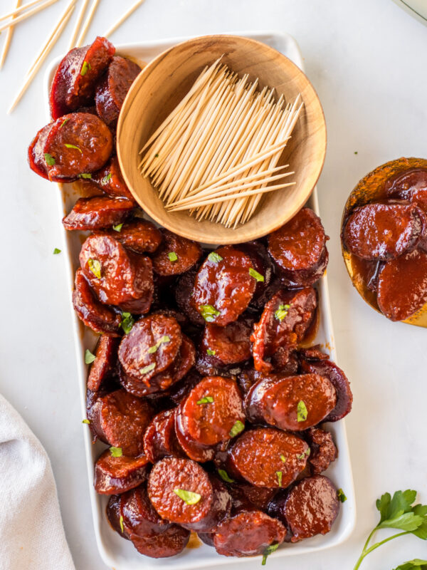 slow cooker kielbasa on platter
