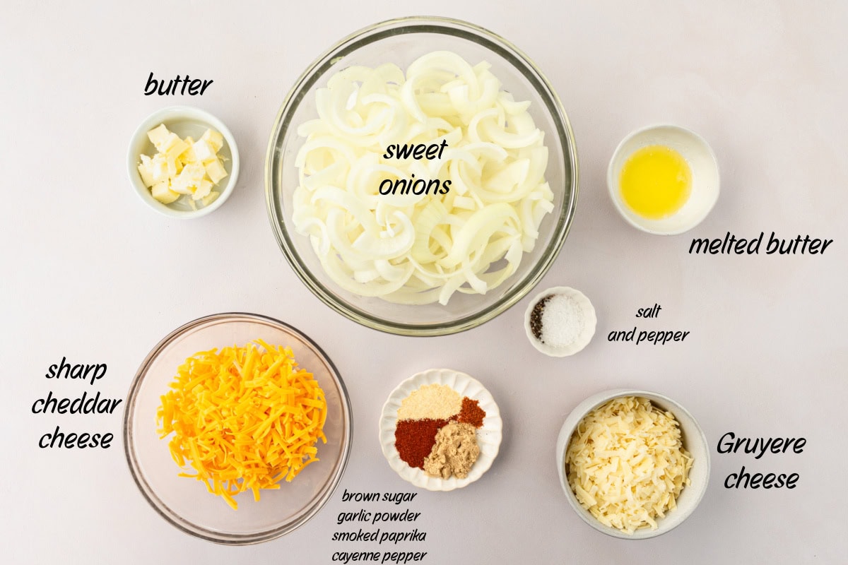 Tennessee Onions recipe from RecipeGirl.com ingredients displayed for making tennessee onions