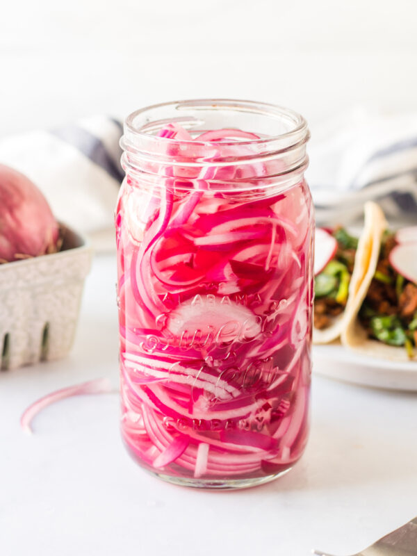 jar of quick pickled red onions