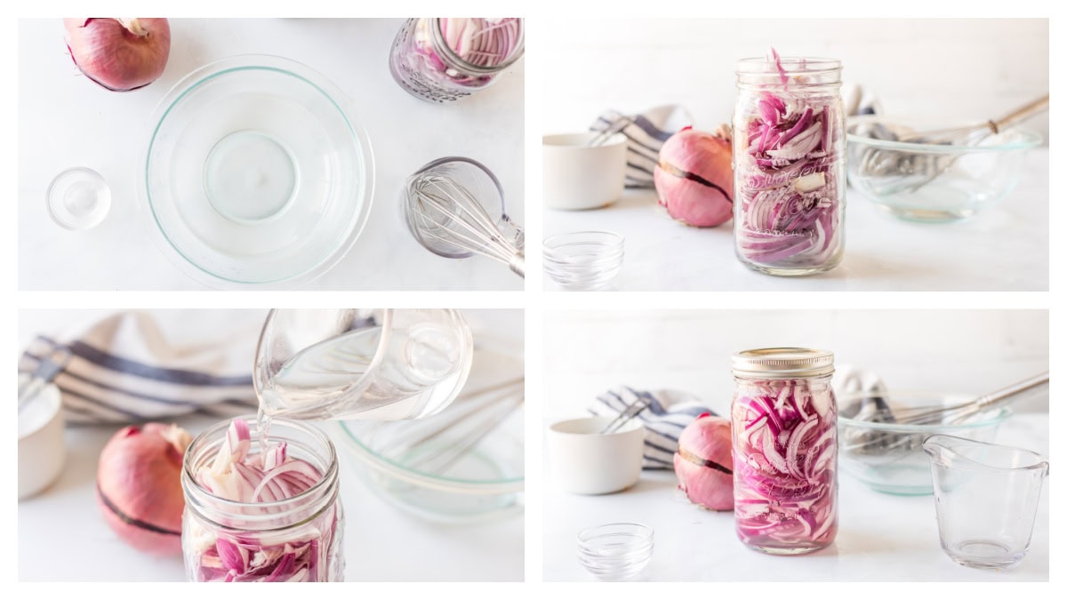 Quick Pickled Red Onions recipe from RecipeGirl.com : easy pickled onions four photos showing how to make quick pickled red onions