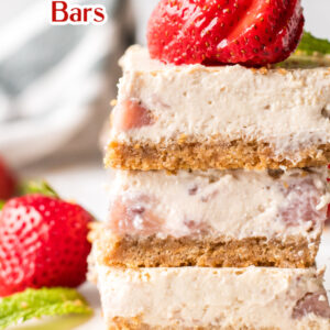 pinterest image for strawberry cheesecake bars