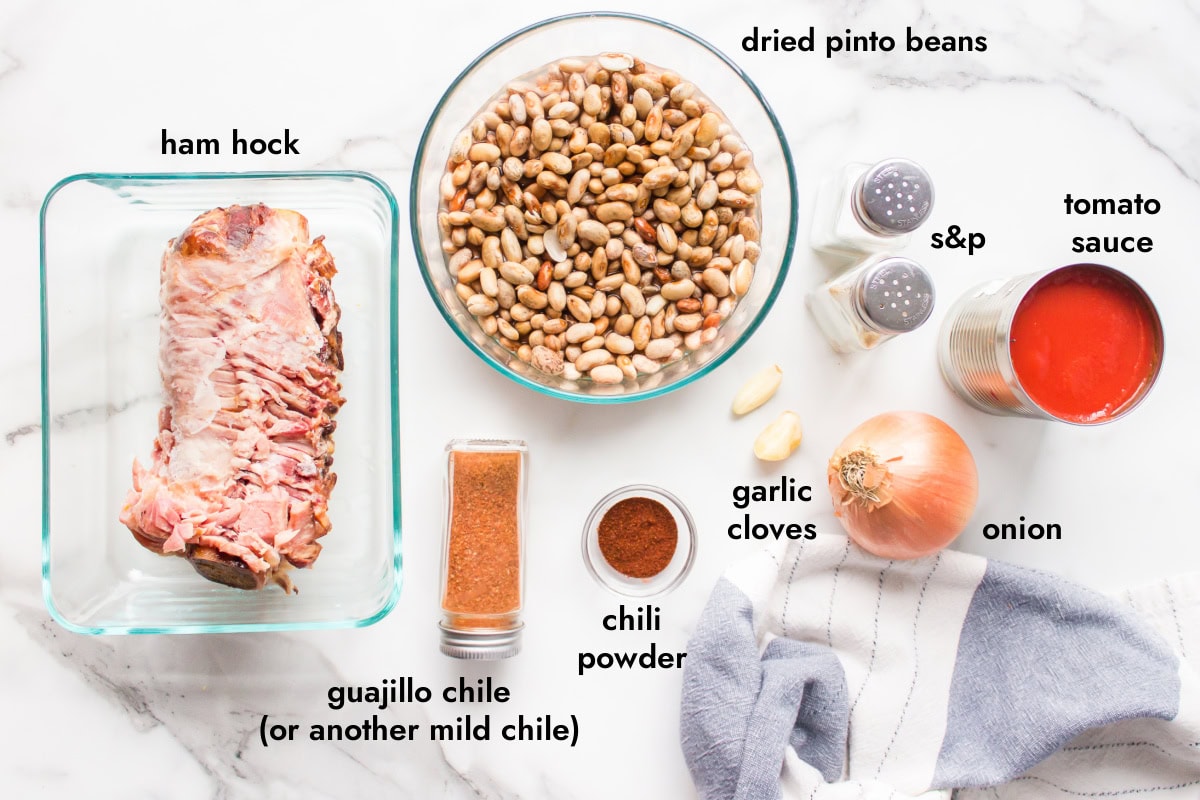 Ranch Style Beans recipe : Dude Ranch Beans from RecipeGirl.com ingredients displayed for making ranch style beans