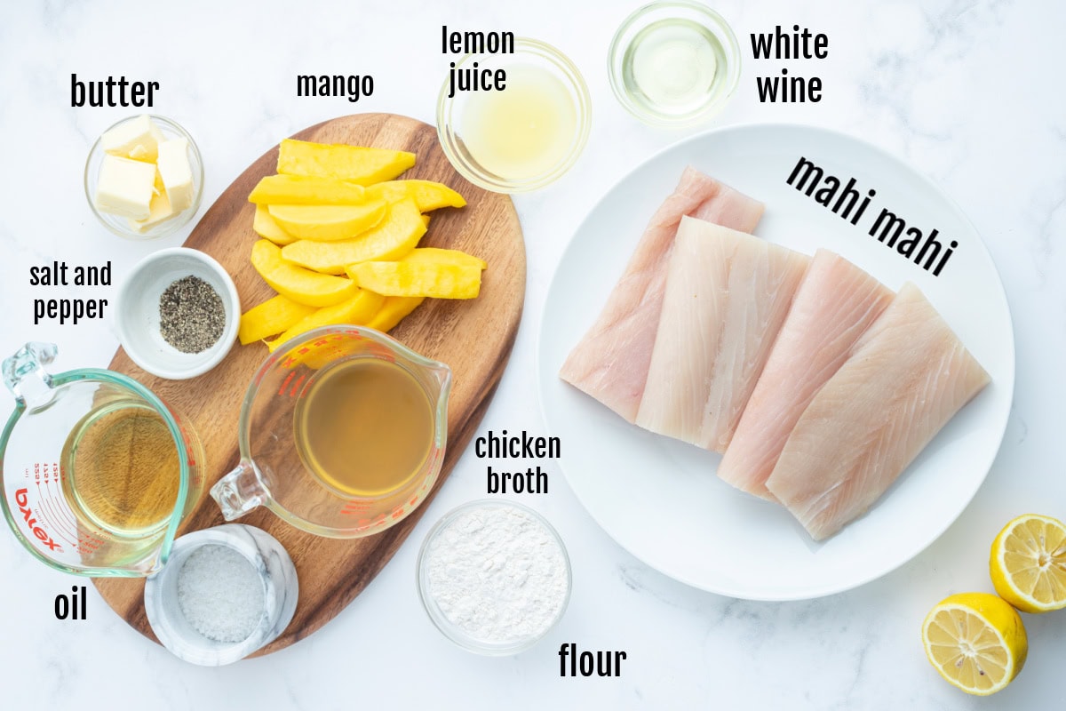 ingredients displayed for making mango mahi mahi
