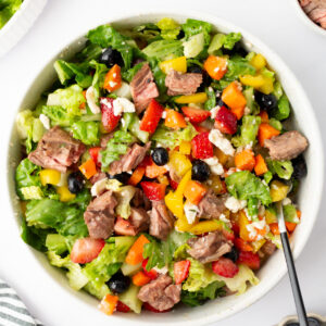 steak salad in a bowl