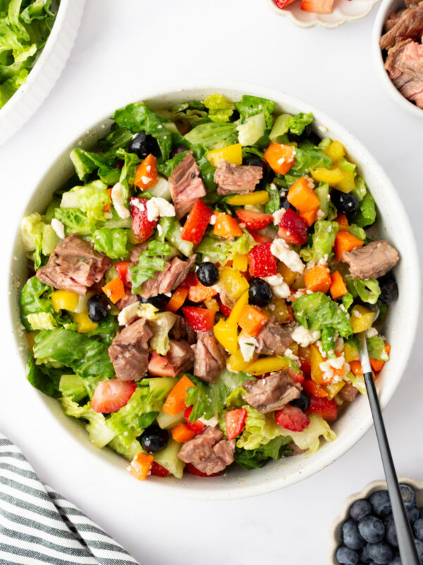steak salad in a bowl