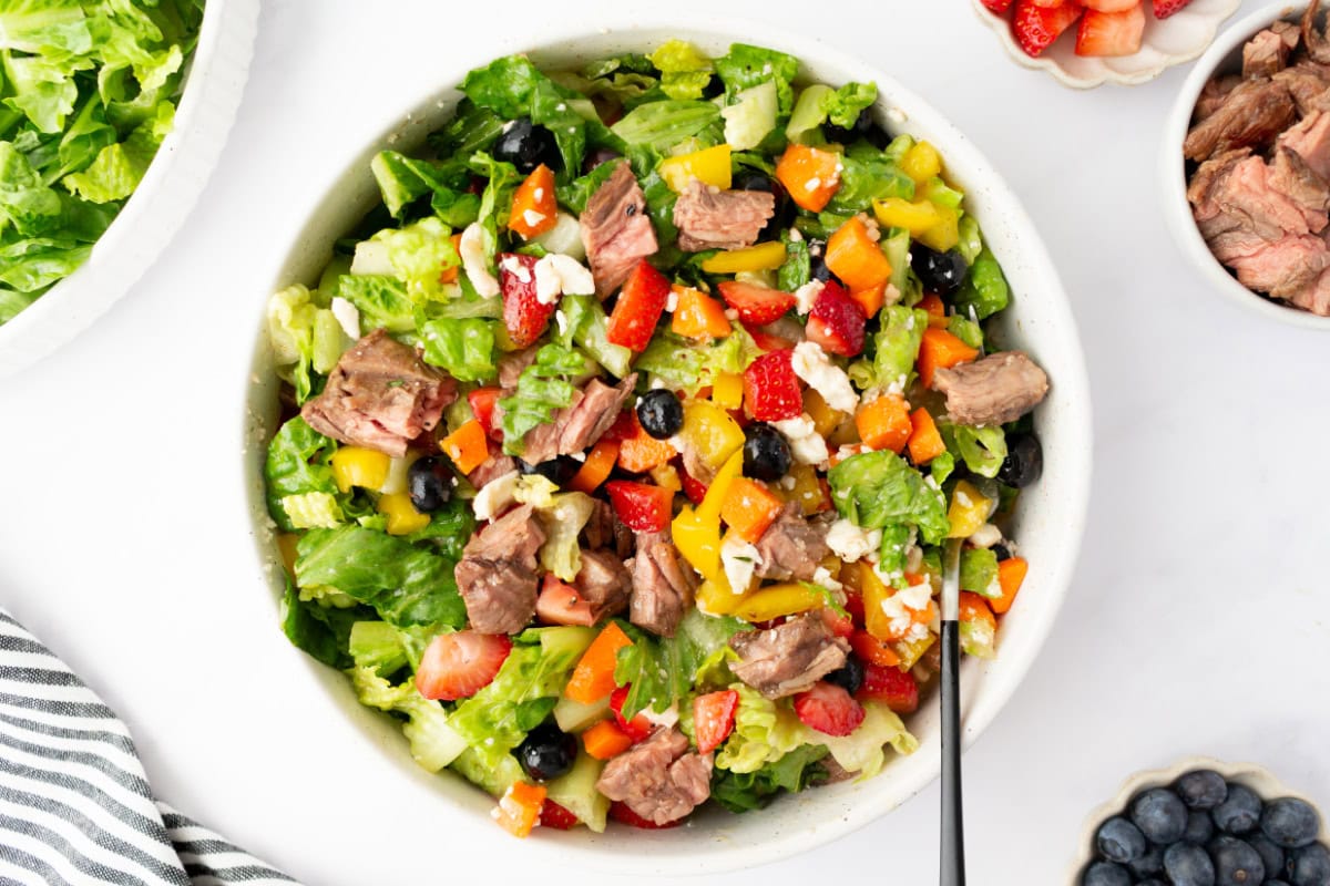 steak salad recipe in bowl