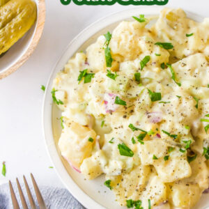 pinterest image for sweet pickle potato salad