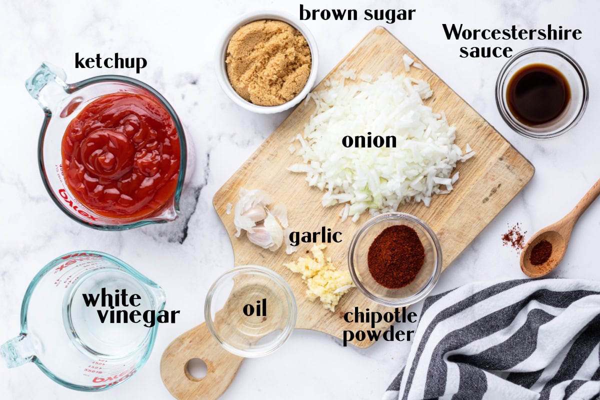 Homemade Barbecue Sauce recipe from RecipeGirl.com : sweet barbecue sauce, BBQ Sauce, Smoky Barbecue sauce ingredients displayed for making homemade barbecue sauce