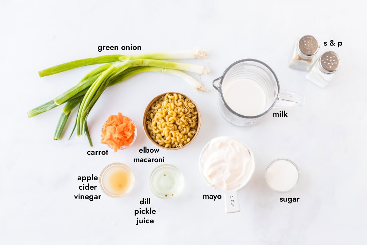 ingredients displayed for making hawaiian macaroni salad