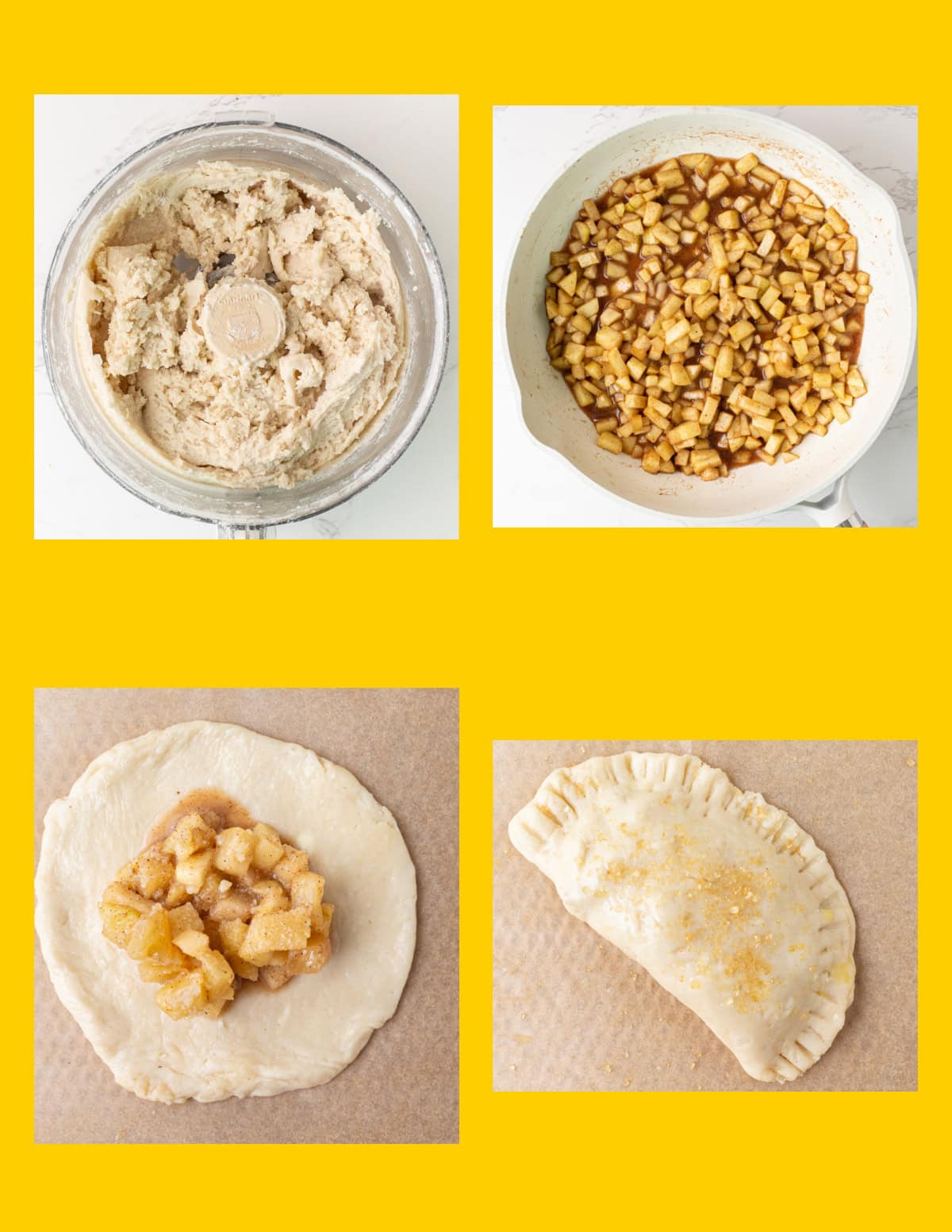 four photos showing how to make apple hand pies