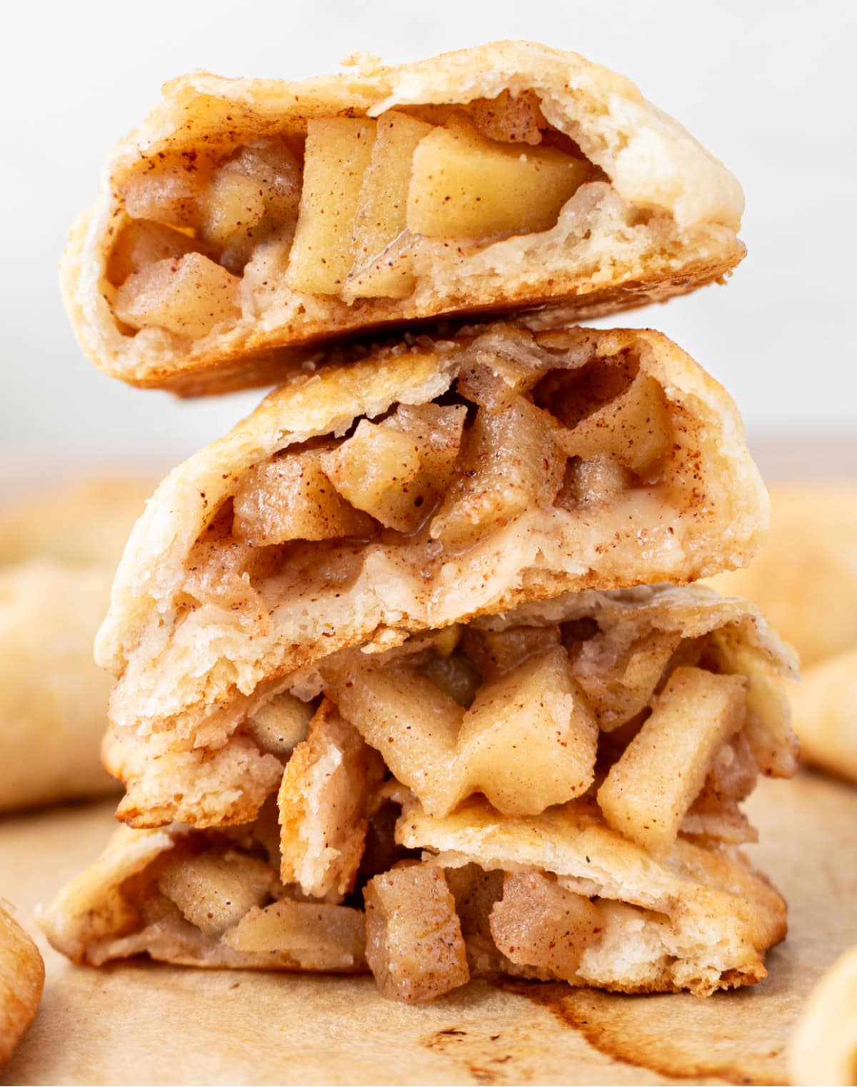 apple hand pies cut open and stacked