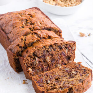 loaf of date nut bread sliced
