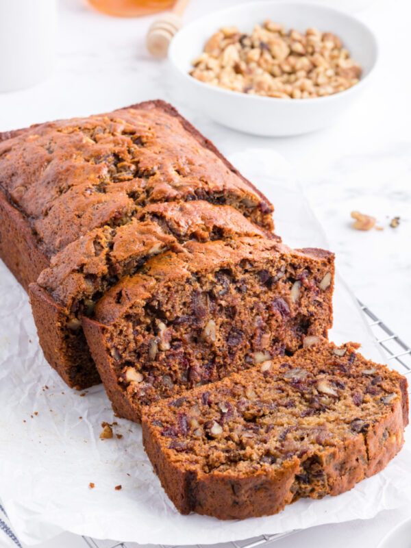 loaf of date nut bread sliced