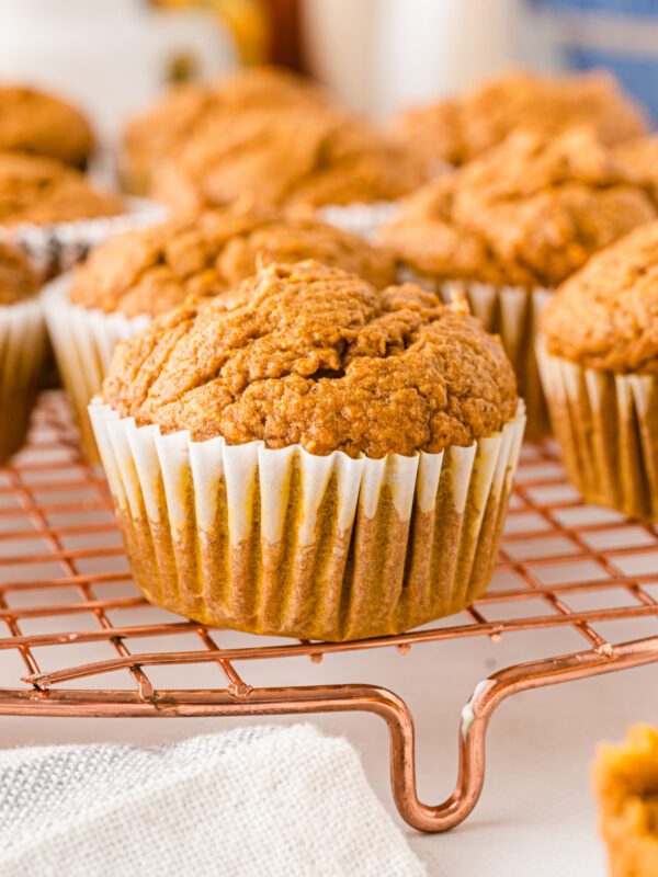 healthy pumpkin muffins on a cooling rack