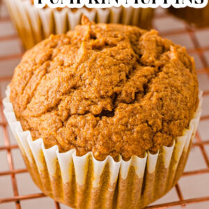 pinterest image for healthy pumpkin muffins