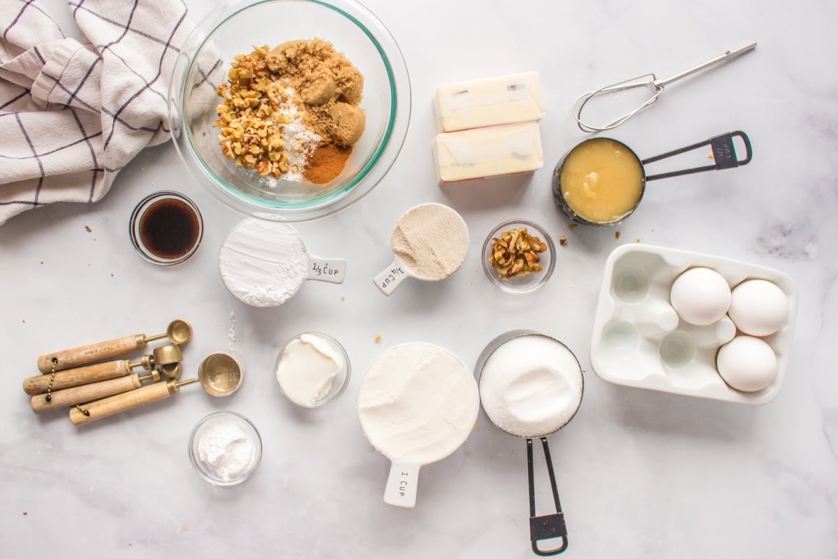 ingredients displayed for making maple coffee cake
