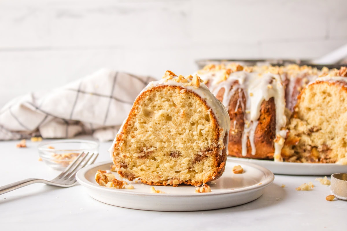 slice of maple coffee cake on plate