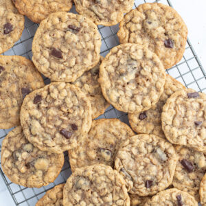 one bowl oatmeal chocolate chunk cookies on a cooling rack